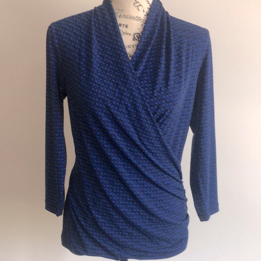 Chaus Deep Blue Textured Wrap Blouse
